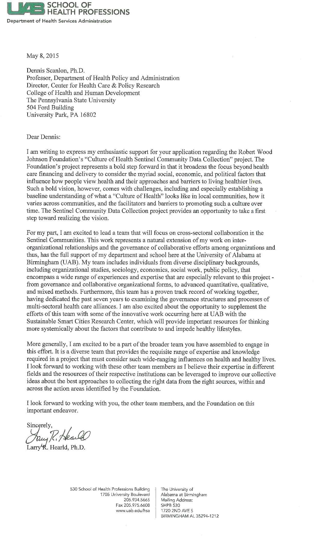 Letter Of Support For Grant Application from hhd.psu.edu