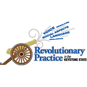 PSHA convention logo; cannon shooting SLP related terms; text: Revolutionary Practice in the Keystone State