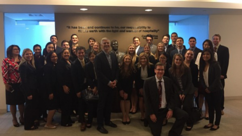 O'Neill's Hospitality Real Estate class toured the Hilton Worldwide Headquarters in McLean, VA, and met with Hilton CEO, Chris Nassetta. Donna Quadri-Felitti, Marvin Ashner Director and Brian Black, director of Hospitality Industry and Alumni Relations joined on the class trip.