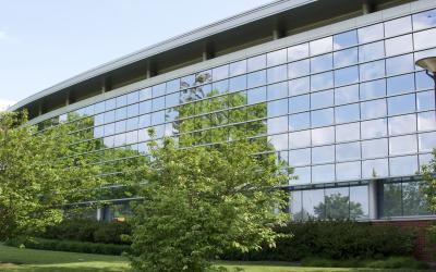 Glass wall of Rec Hall on Penn State's University Park campus