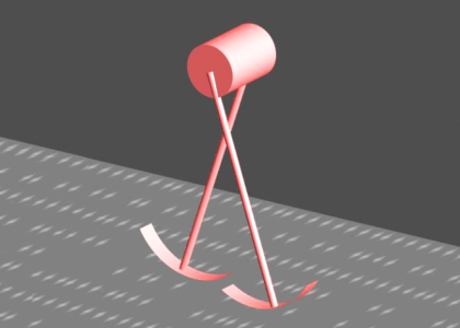 A computer-generated image of a walking model consisting of two legs attached to a hip.