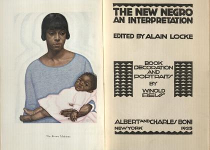 woman holding a small child, citation "The New Negro: An Interpretation"