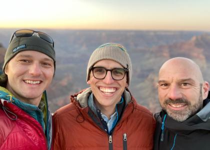 Derrick Taff, Will Rice, and Peter Newman with the Grand Canyon in the background