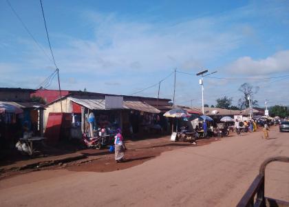A view of the street near the market in Forecariah, Guinea
