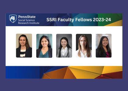 Headshots of five people with a banner reading SSRI Faculty Fellows 2023-24