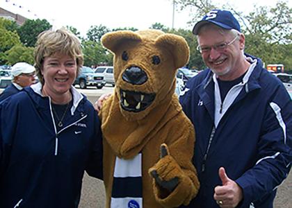 Steve and Sue Landes with the Nittany Lion.