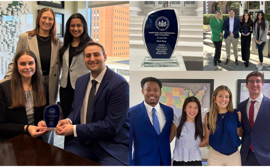 Teams from the 2024 case competition and winning teams' trophy.