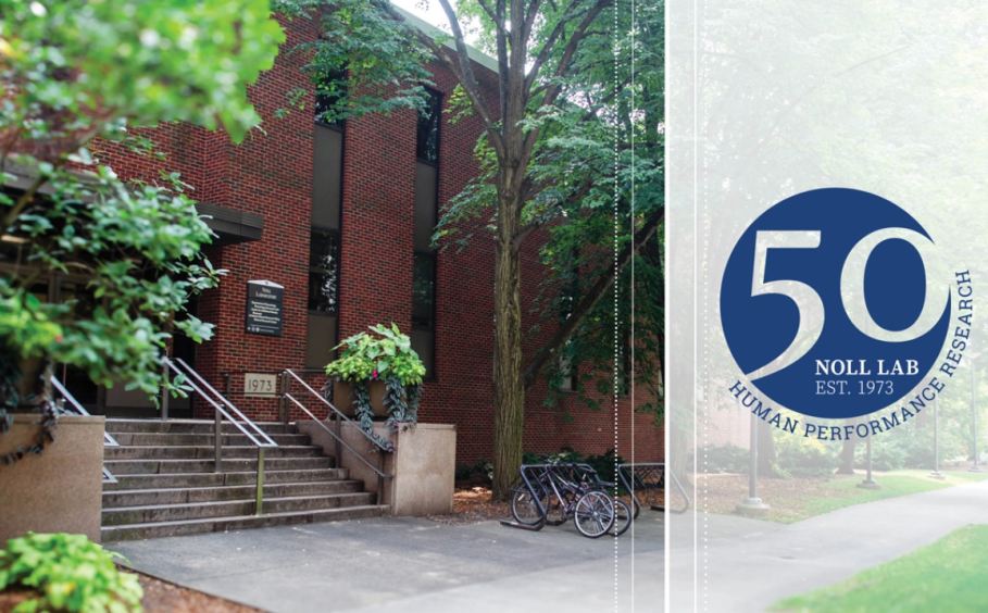 Front steps of Noll Lab. 50 Noll Lab Est. 1973. Human Performance Research.