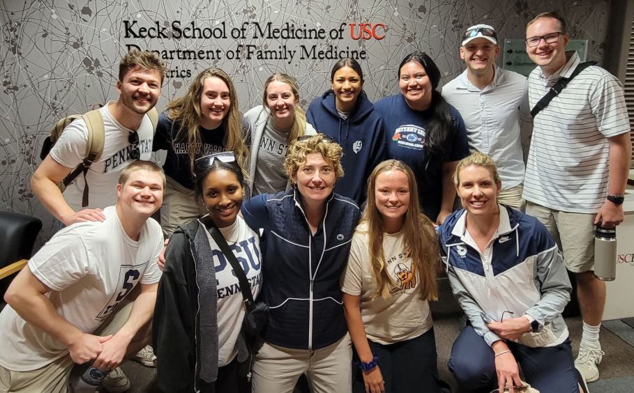 Pictured are students who participated in the Street Medicine Initiative in Spring 2023 and Lori Gravish Hurtack, assistant teaching professor, and Brooke Owen, director of the Office for Career Development.