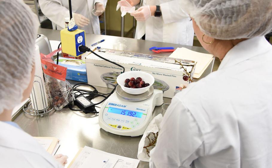 Students weighing out portions for test. 