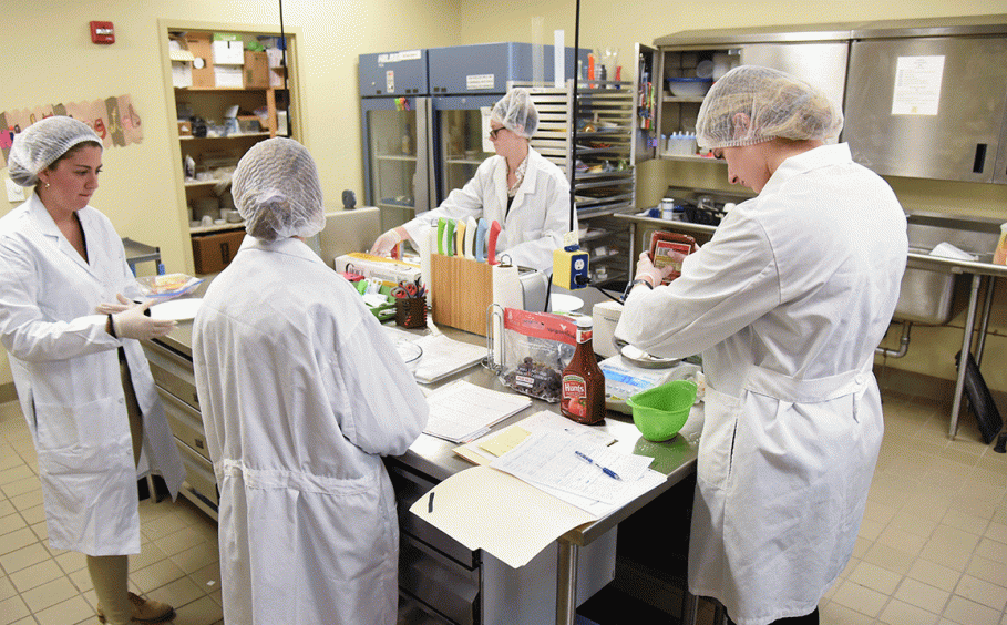 Students working on a project in a lab. 