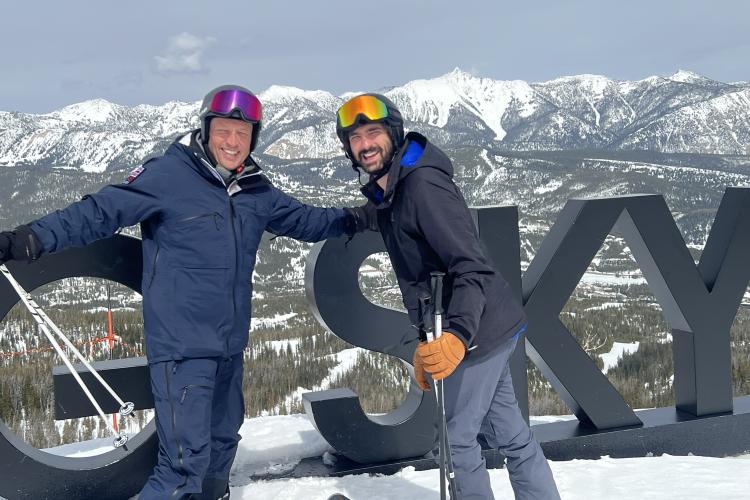 Wdowiak and Pete Allison on a snowy mountain