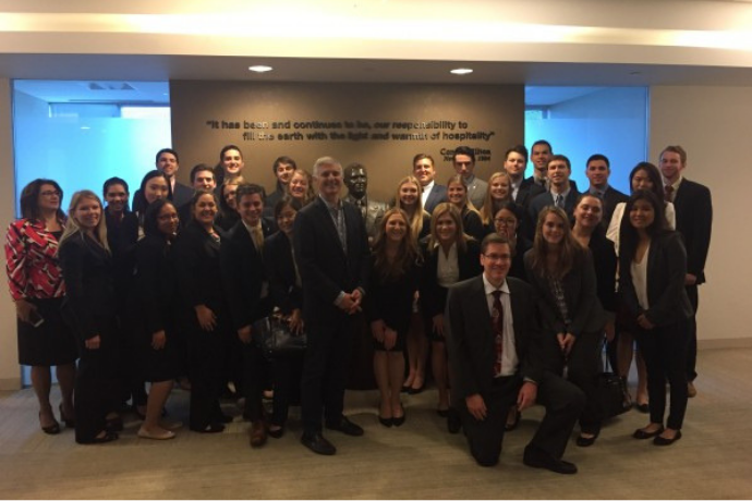 =:  O'Neill's Hospitality Real Estate class toured the Hilton Worldwide Headquarters in McLean, VA, and met with Hilton CEO, Chris Nassetta. Donna Quadri-Felitti, Marvin Ashner Director and Brian Black, Director of Hospitality Industry and Alumni Relations joined on the class trip.
